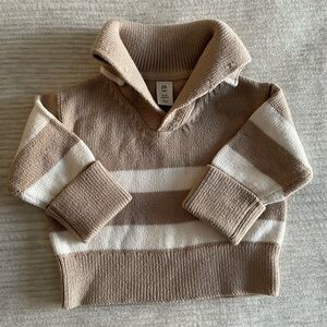NWOT Baby Banana Republic V-Neck Polo Sweater - Tan and White stripes